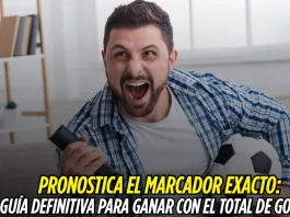 Portada de una entrada sobre pronosticar el marcador exacto, con un aficionado celebrando frente a una pantalla.