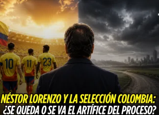 Portada de una nota que pregunta si un entrenador sigue o deja el cargo, con su silueta de espaldas frente a un grupo de jugadores.