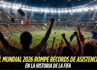 Portada de una nota sobre récords de asistencia en un torneo, con las gradas llenas y aficionados celebrando.
