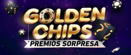 Banner "Golden Chips - Premios Sorpresa" de wplay.co con fichas de casino doradas y negras y un par de dados sobre un fondo estrellado