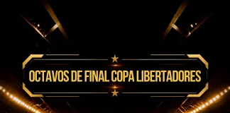 Banner oscuro con destellos dorados y el texto «Octavos de final Copa Libertadores» en el centro.